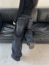 Rough Muse Tassel Ball Stud Wide Long Denim Pants