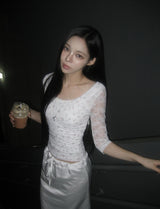 Web Flower Lace Slim Three Quarter T-shirt
