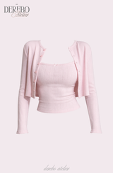 Pink cream lounge cardigan top set (sleeveless)