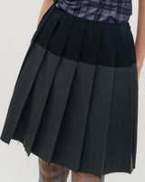 Raw Edge Colour Block Pleated Skirt _ NAVY