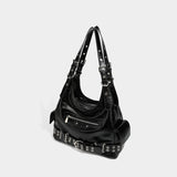 Y2K Stud Buckle Moto Hobo Shoulder Bag