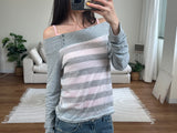 stripe off shoulder tee