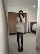 MEU One Off-Shoulder Ribbon Ribbed Knit Dress