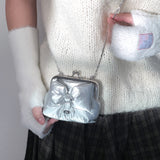 シルバーリボンフグフレームミニバッグ (Handmade bag)