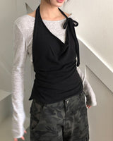 Anyu Lip-Neck Layered Long Sleeve T-Shirt Set