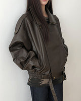 Noem Collar Oversized Leather Jacket