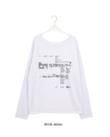 Gauss Loose Fit Printing Off-Shoulder Long Sleeve Tee