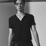 western yoke waffle henley neck half sleeve black