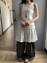 26SS★ [BAONHAUS] ポリーニ シャーリング レイヤード ノースリーブミニワンピース