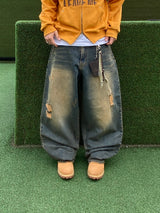 West Vintage Balloon Denim Pants (Yellow Blue)