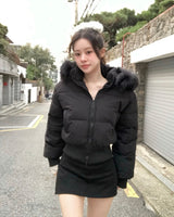 heather fur & slim crop padding JP