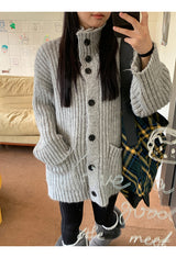 turtleneck button oversized-fit half cardigan