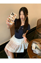 半袖ボタンスリムリブド半袖Tシャツ