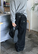 PA Buckle Adjuster Wide Denim Pants