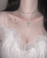 [NMIXX Jiwoo Necklace/Anti-tarnish] Angelic Wand Layered Necklace - Silver Color