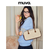 muva.ライトレトロ スプライスド キャンバス ボストンバッグ ラージキャパシティ ショルダーバッグ