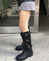 Strap leather long boots