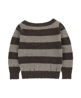 DAMAGED OFF SHOULDER STRIPE KNIT_BROWN