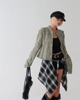 Check layered shirt wrap belt skirt