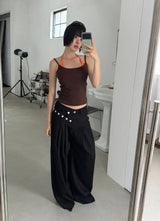 [BELT SET] CROSS LINE WIDE SLACKS