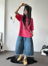 Rise Waist Button Side Pintuck Denim Bermuda Shorts 3color