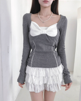 sheer white line heart-neck top