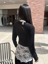 レイヤードシャーレースホルタースリーブレストップ