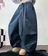 ツーピンタックリベットベルトバルーンロングパンツ🤎🖤💙3カラー
