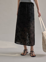 Lace embroidered slit straight skirt