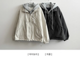 Char Hoodie Layered Color Matching Hood Zip-Up Padded Jumper 