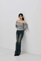 RIEN ONE-SHOULDER SHIRRING TOP / MELANGE