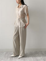 Chief Strap Pintuck See-through Short Sleeve Shirt