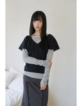WRAP SHIRRING TOP(BLACK)