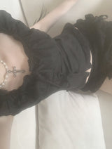 Yuka lace flare black blouse