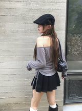 [スカートパンツ] メンディボタンプリーツミニスカート