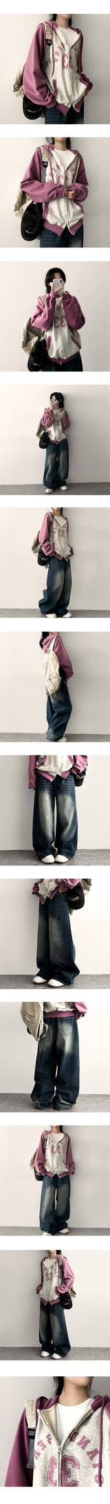 ED Two Way Coloring Raglan Hood Zip-Up