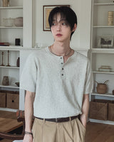 Icy Henley Neck Short Sleeve Knit