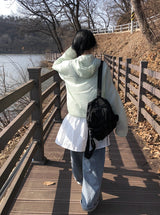 Karin Diagonal Zipper Windbreaker String Hood Jacket