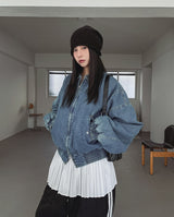 Kanto incision denim two-way quilted flight jumper