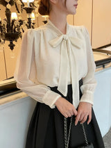 Cave Pearl Tie Puff Blouse