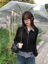 Risha Check Collar Knit Shirt Rib Cardigan
