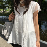 トーチワキャップスリーブヒムフリルシフォンショートスリーブブラウス 2 カラーズ