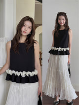 Contrast Ruffle Hem Sleeveless Top