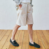 front seam fatigue short pants cream