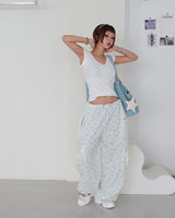Flower cargo string jogger & wide pants