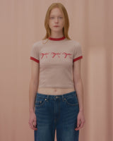 TRIPLE RIBBON RINGER TSHIRT-BEIGE