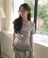 yours ❤ letter one shoulder top