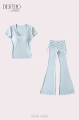 Liiv short-sleeve cap training shirring pants set (TOP)