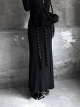 eyelet strap folding long skirt