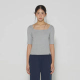 D. BASIC COTTON SQUARE-NECK T - WHITE
